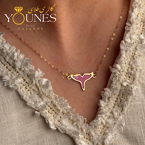 گردنبند میناکاری دم وال صورتی طلا